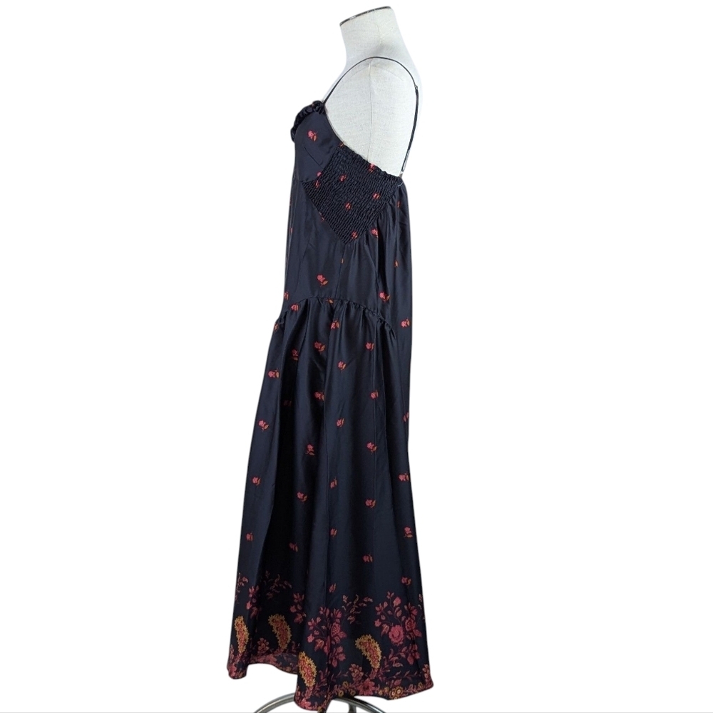 Free People On My Own Maxi Dress Sleeveless Floral Print Satin Black Combo M NWT - Picture 9 of 14